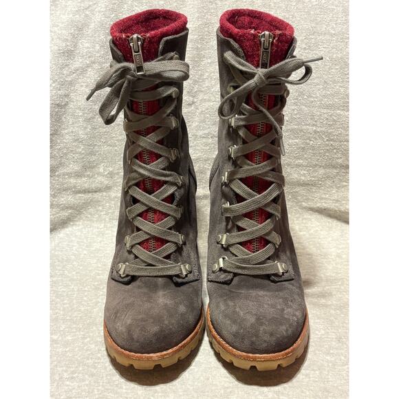 Ugg Australia Size 9 Fabrice Gray Leather Suede Lace Up High Heel Boots EUC - Picture 3 of 11